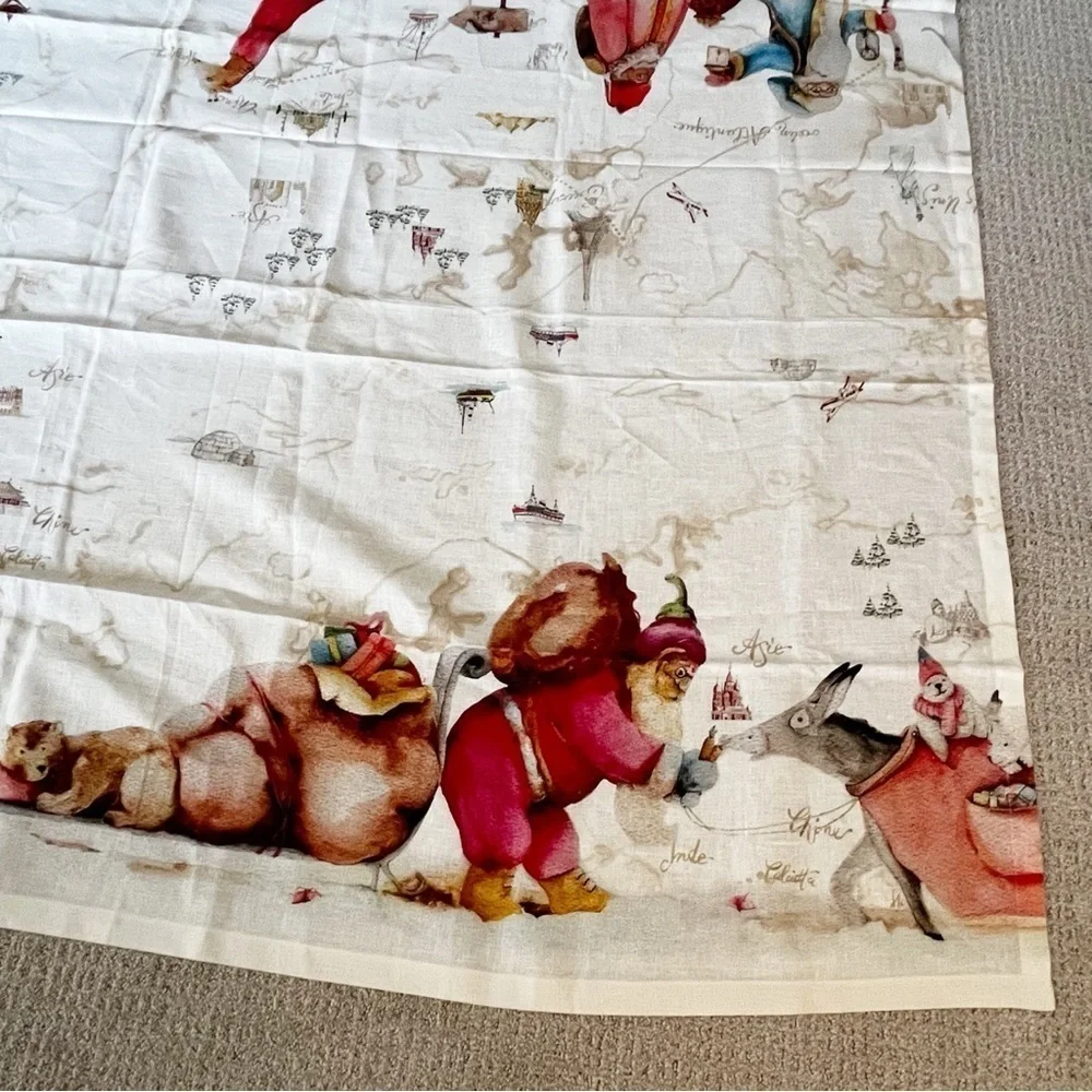 Tessitura Toscana Telerie Firenze Linen Tablecloth 90x63 Christmas Old World Map